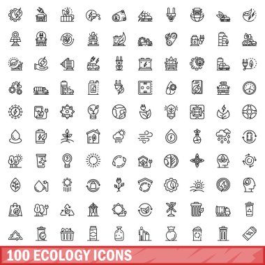 100 ekoloji Icons set, anahat stili