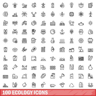 100 ekoloji Icons set, anahat stili