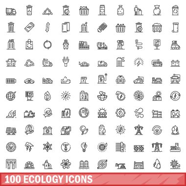 100 ekoloji Icons set, anahat stili