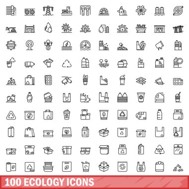 100 ekoloji Icons set, anahat stili