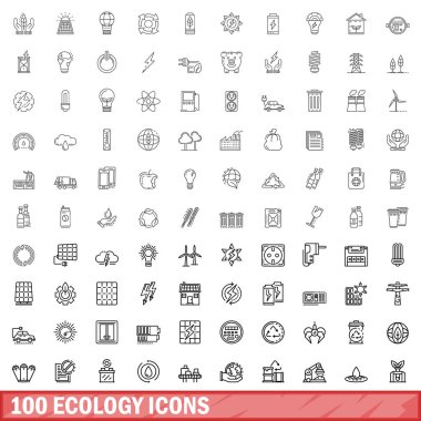 100 ekoloji Icons set, anahat stili