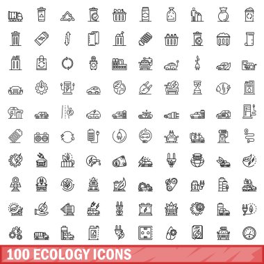100 ekoloji Icons set, anahat stili