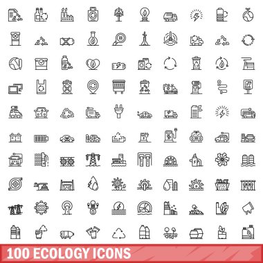100 ekoloji Icons set, anahat stili