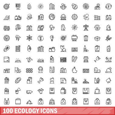 100 ekoloji Icons set, anahat stili