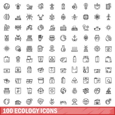 100 ekoloji Icons set, anahat stili