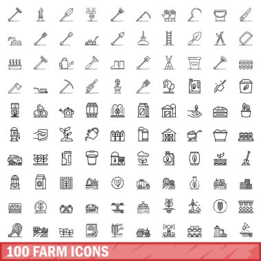 100 çiftlik Icons set, anahat stili