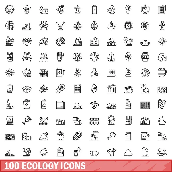 100 ekoloji Icons set, anahat stili
