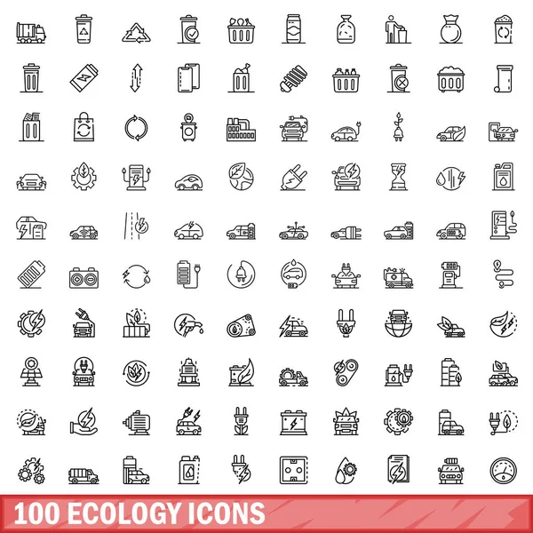 100 ekoloji Icons set, anahat stili