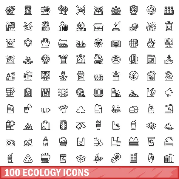 100 ekoloji Icons set, anahat stili — Stok Vektör