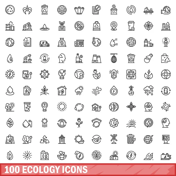 100 ekoloji Icons set, anahat stili — Stok Vektör