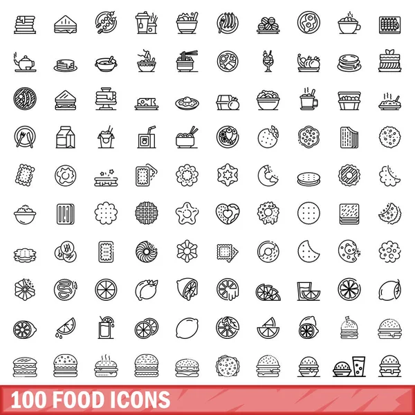 100 食物图标集，大纲样式 — 图库矢量图片