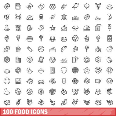 100 gıda Icons set, anahat stili