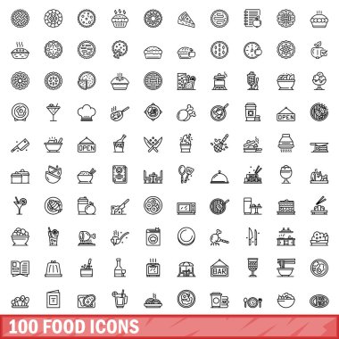 100 gıda Icons set, anahat stili