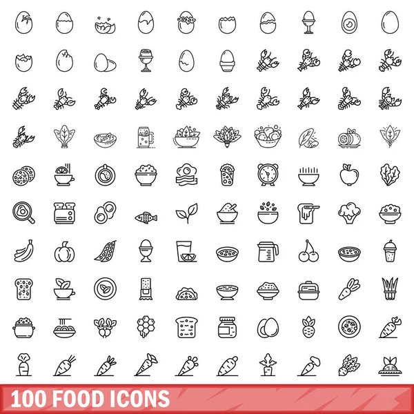 Conjunto de 100 iconos de comida, estilo de esquema — Vector de stock