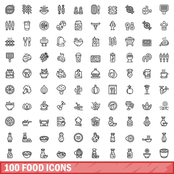 100 Food-Icons gesetzt, Stil skizziert — Stockvektor