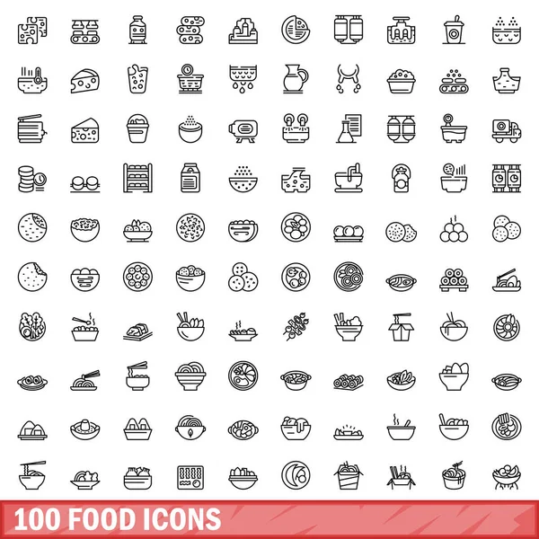 Conjunto de 100 iconos de comida, estilo de esquema — Vector de stock