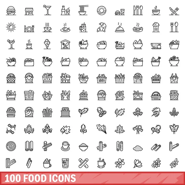 100 conjunto de ícones de comida, estilo esboço —  Vetores de Stock