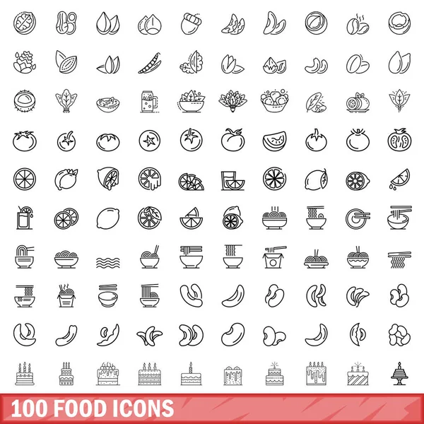 100 conjunto de ícones de comida, estilo esboço — Vetor de Stock