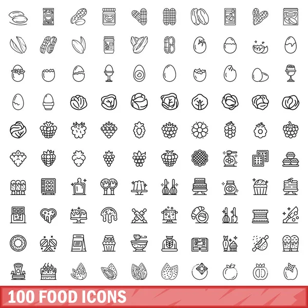 100 харчових іконок, стиль контуру — стоковий вектор
