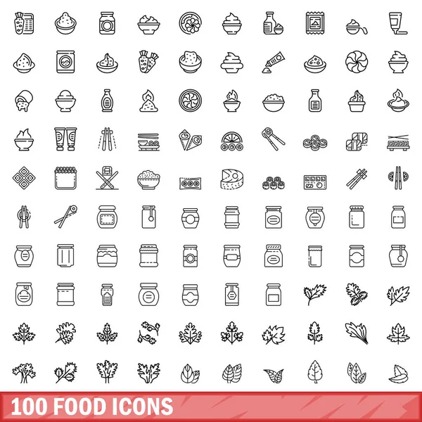 100 Food-Icons gesetzt, Stil skizziert — Stockvektor