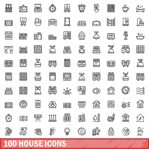 100 conjunto de ícones da casa, estilo esboço —  Vetores de Stock
