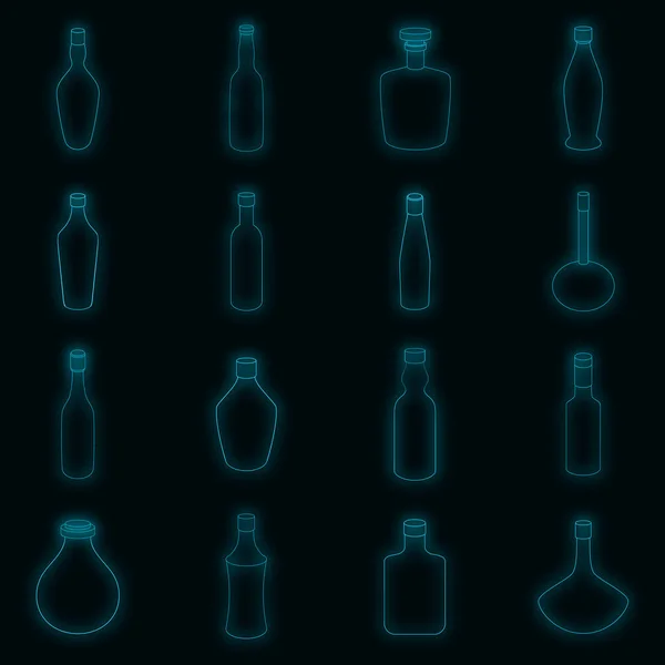 Diferentes botellas iconos conjunto vector de neón — Vector de stock