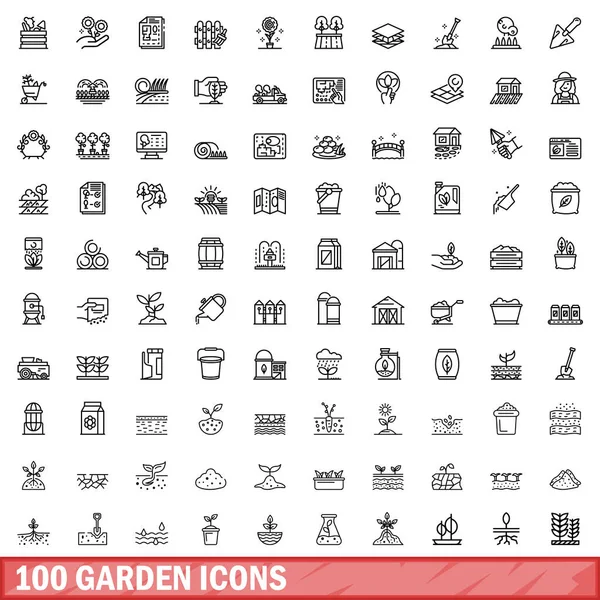 100 garden icons set, outline style — Stock Illustration 100 garden icons set, outline style Royalty Free Stock Vectors