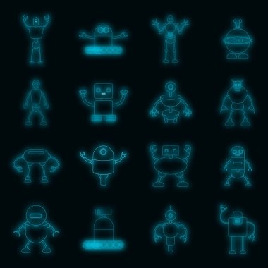 Robot simgeleri vektör neonunu ayarla