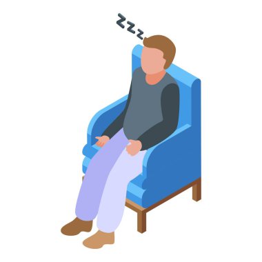 Koltuk ikonu izometrik vektörde uyuyan adam. Kanepe