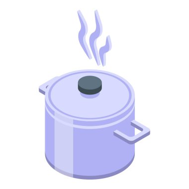 Kaynayan makarna ikonu izometrik vektörü. İtalyan mantısı.