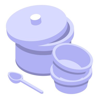 Keşif çanağı ikonu izometrik vektörü. Yiyecek çeliği