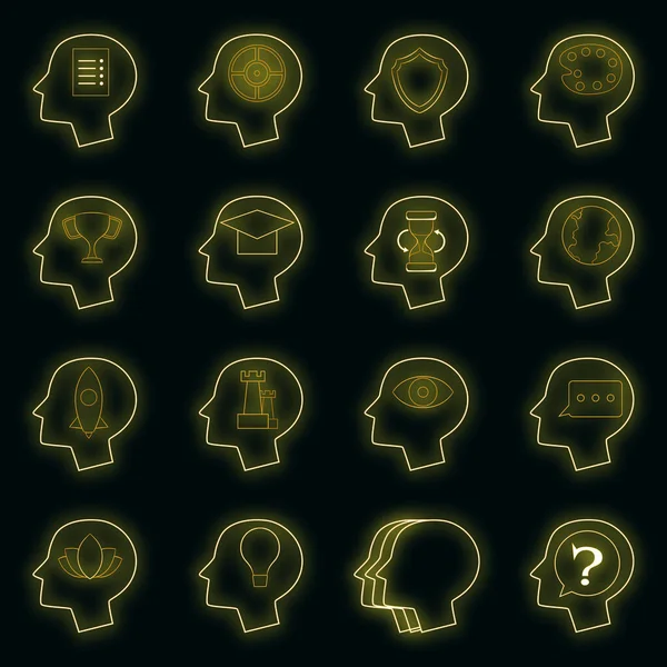 Iconos de cabeza humana conjunto vector de neón — Vector de stock