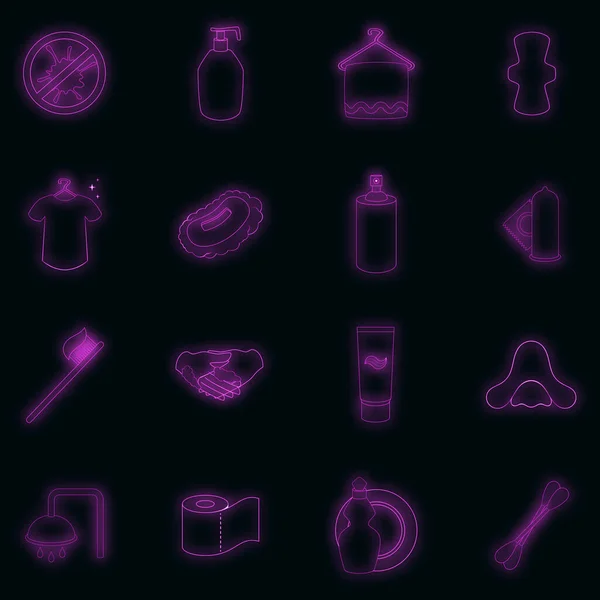 Hygiene icons set vector neon — Stock Vector