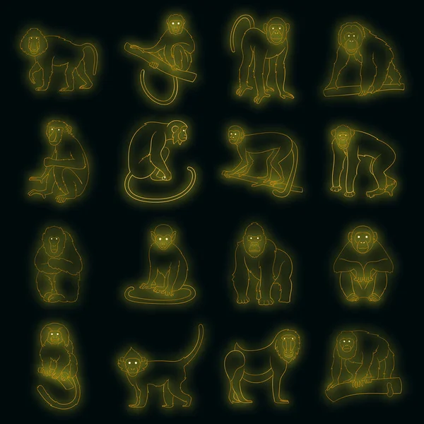 Diferentes monos iconos conjunto vector de neón — Archivo Imágenes Vectoriales