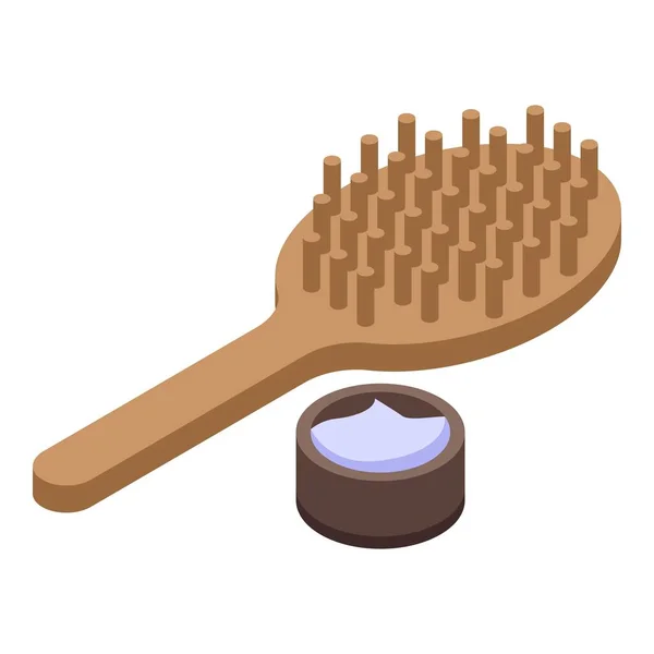 Brosse à cheveux en bois icône vecteur isométrique. Poils de peigne — Image vectorielle