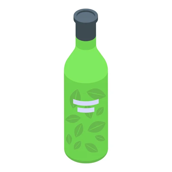 Ícone de garrafa de folha Eco vetor isométrico. Plástico verde — Vetor de Stock