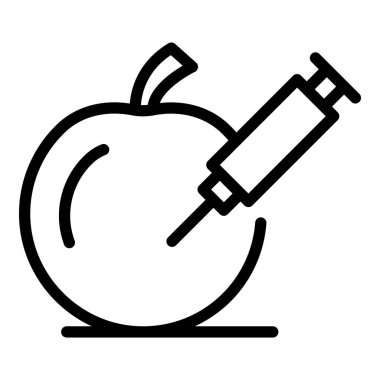 Şırınga kirliliği elma ikonu ana hatları vektörü. Güvenlik virüsü