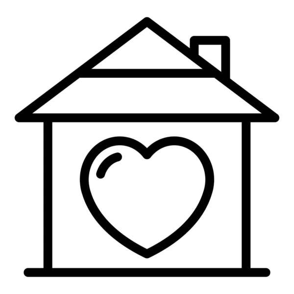 Lovely home icon outline vector. Love heart — Stock Vector