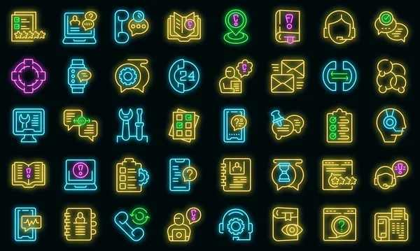 Unterstützt Chat-Icons setzen Vektor Neon — Stockvektor