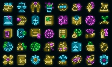 Sosyal sorumluluk simgeleri vektör neonu belirledi