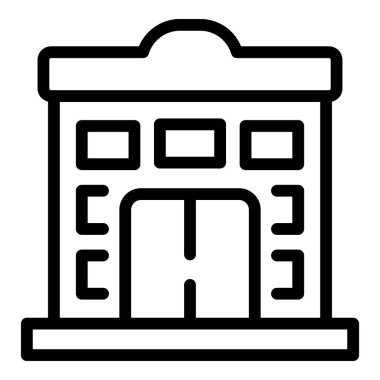 Okul binası ikonu ana hatları vektörü. Çocuk eğitimi