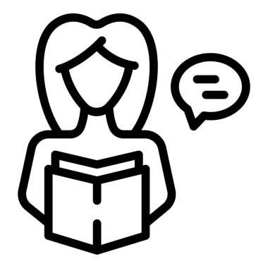 Öğretmen kitap ikonu ana hatları vektörü okuyor. Çocuk eğitimi