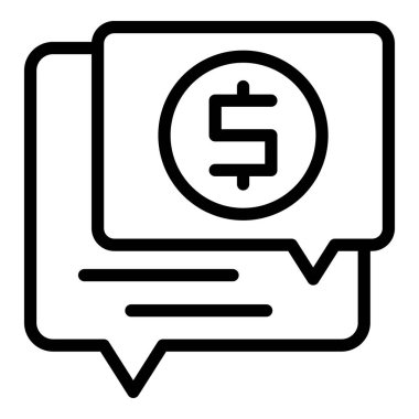 Çevrimiçi para sohbet simgesi ana hatları vektörü. Mobil banka