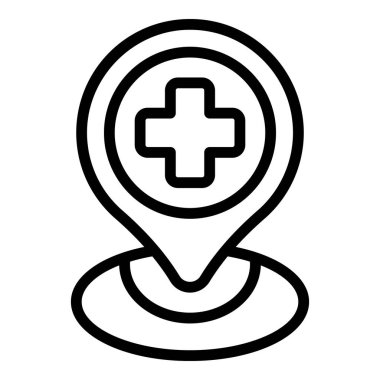 Tıbbi yardım konumu ikon ana hatları vektörü. Doktor Bakımı