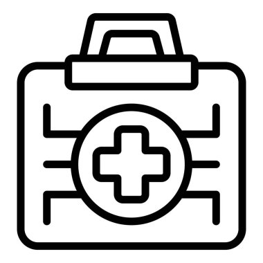 İlk yardım çantasının ikon ana hatları vektörü. Doktor Bakımı