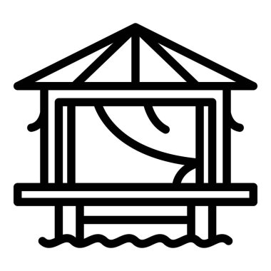 Tatil bungalovu ikonu ana hatları vektörü. Deniz villası.