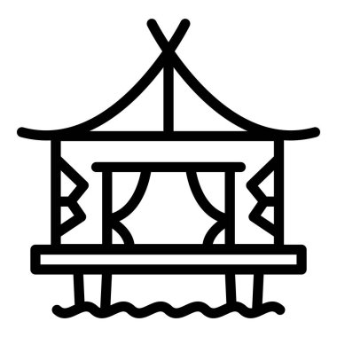 Volkan bungalovu ikonu ana hat vektörü. Deniz villası.