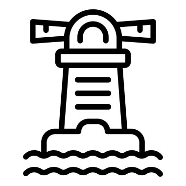 İş fikri deniz feneri ikonu ana hatları vektörü. Halk çözümü