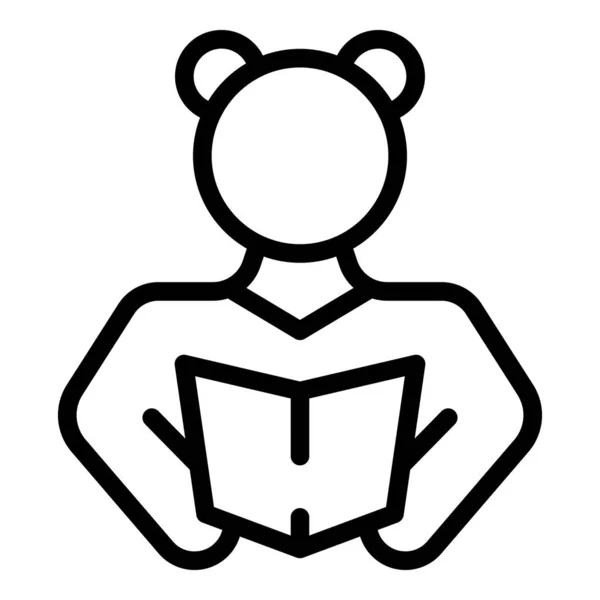 Dívka čte ikonu osnovy knihy vektor. Předškolní vzdělávání — Stockový vektor