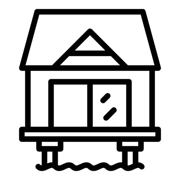 Hut bungalow icono contorno vector. Casa tropical — Vector de stock
